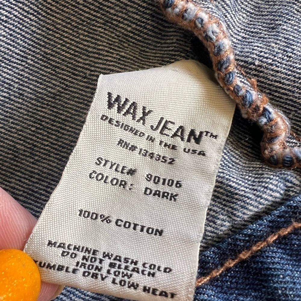 Wax Jeans Small Dark Denim Jacket Embroidered Flowers Distressed 100% Cotton - Picture 10 of 11